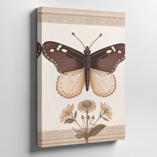 Wall Art Canvas a Centered Butterfly with Symmetrical Wings in Earthy Tones of