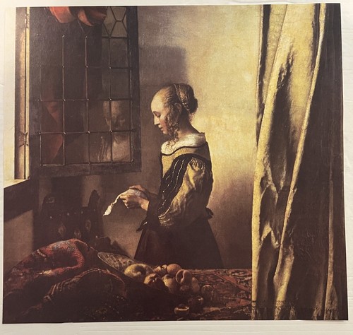 Vermeer Print Art-Approx. 11" x 11.5" -Girl Reading a Letter at an Open Window