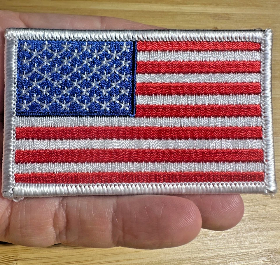 American Flag USA Embroidered Patch Iron-on/Sew-on White Bdr Banner Shoulder 3x2 - Image 4 of 4