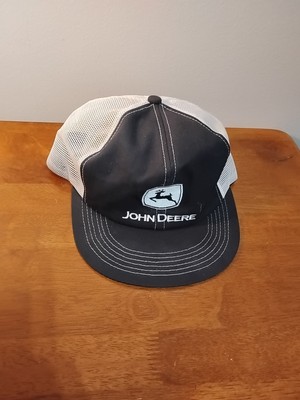 John Deere Mesh Snapback Hat Embroidered Logo Mesh K-Products USA Black + White