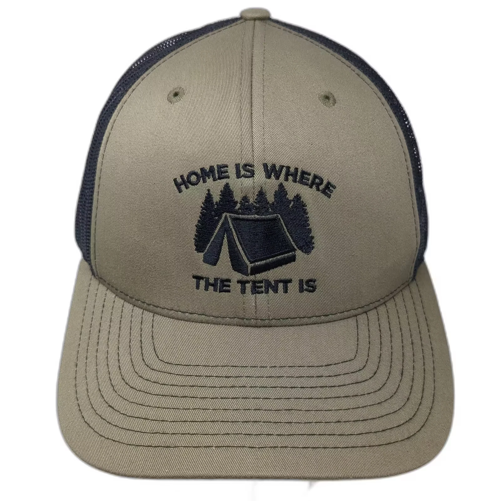Richardson Trucker Hat Green Black OS Home Is Where The Tent Is Camping Mesh