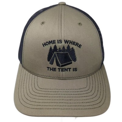 Richardson Trucker Hat Green Black OS Home Is Where The Tent Is Camping Mesh