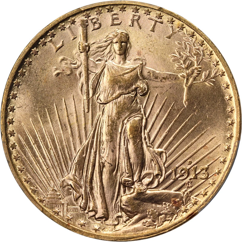 1913-D Saint-Gaudens Gold $20 PCGS MS63 Great Eye Appeal Nice Strike