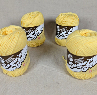 Lily Sugar 'n Cream Cotton Yarn Yellow Lot 4 skein 4-ply 2.5oz / 120yds Same Lot