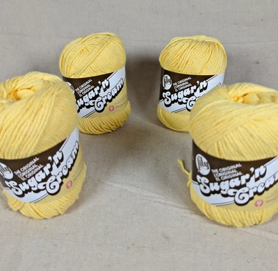 Lily Sugar 'n Cream Cotton Yarn Yellow Lot 4 skein 4-ply 2.5oz / 120yds Same Lot - Image 1 of 4