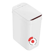  3 Gallon Bathroom Sensor Trash Can, 10 Liter Small Chalk White, Sensor