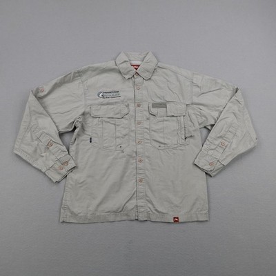 Simms Shirt Mens Small Beige Tan Fishing Button Up Roll Tab Mesh Lined Vented