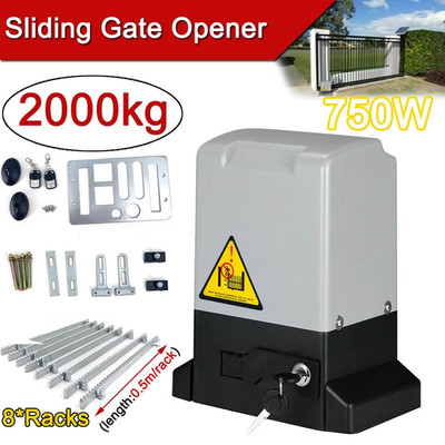 2000KG Automatischer elektrischer Schiebetoröffner Garagentor Motor Kit Fernbedienung & Rack