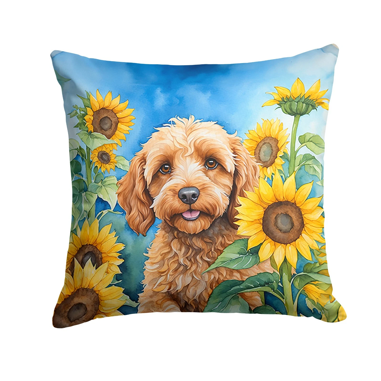 Cockapoo In Sunflowers Throw Pillow