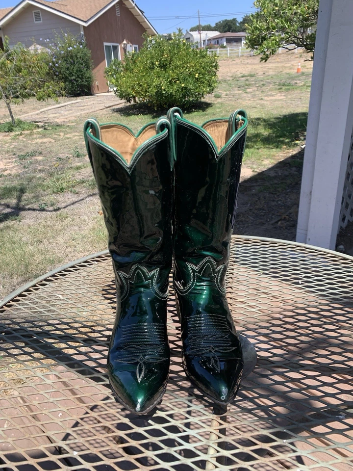 Rare 1960s Tony Lama Green Patent Leather Cowboy Boots | Vintage Western Size 5B - Image 2 of 4