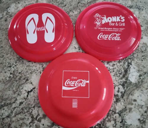 Lot of 3 Vintage Coca-Cola 9" Red w/White Graphics Frisbees