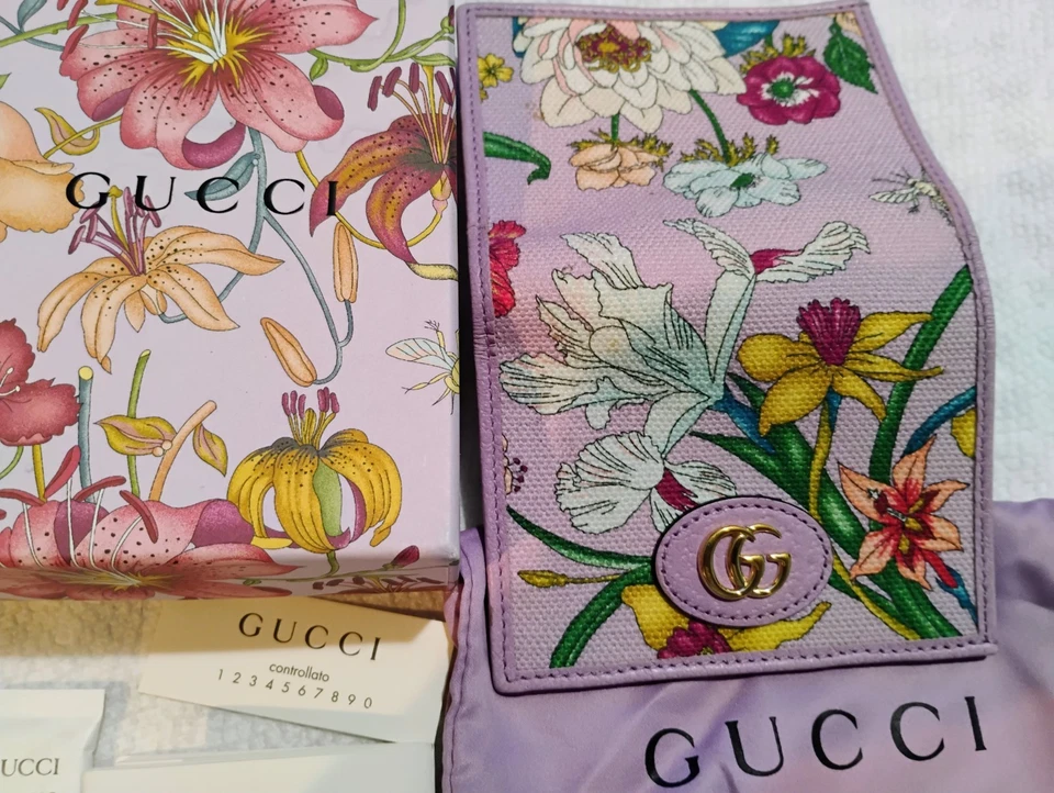 Gucci GG Marmont Flora Lona Mujer Cartera Doble Pliegue, Edición Limitada Foto 2 de 4