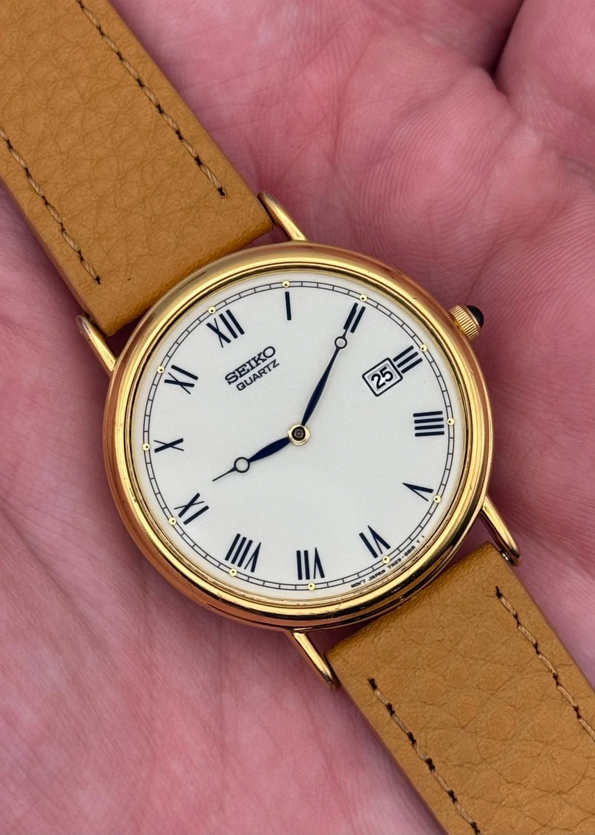 Seiko Men's Gold Plated Case Quartz Battery Round Wristwatches for