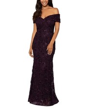 Xscape Womens Long Off-The-Shoulder Lace Dress Gown 4618X Mulberry Purple 14