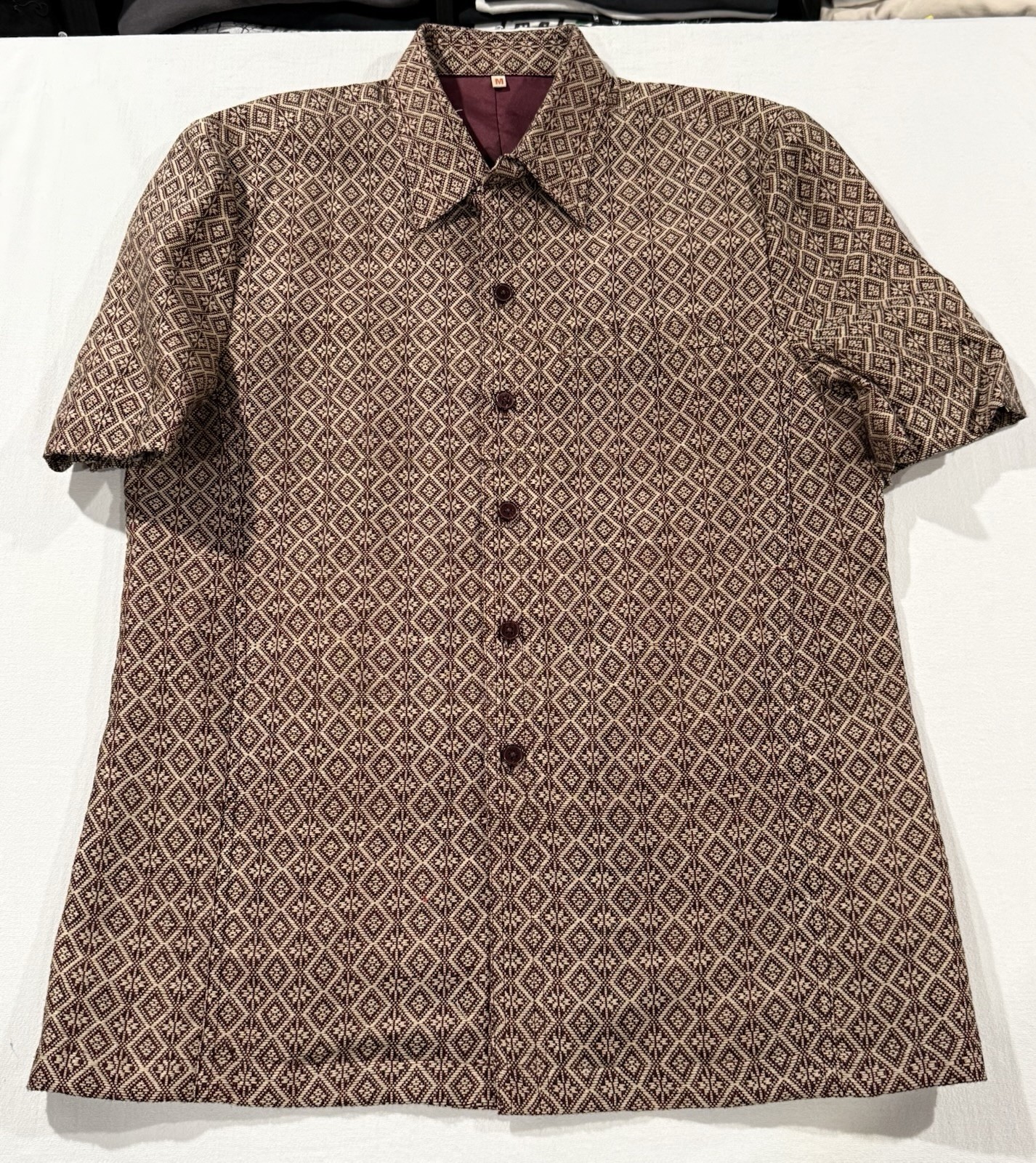 Geometric Tile Pattern Button Up Short Sleeve Shi… - image 1