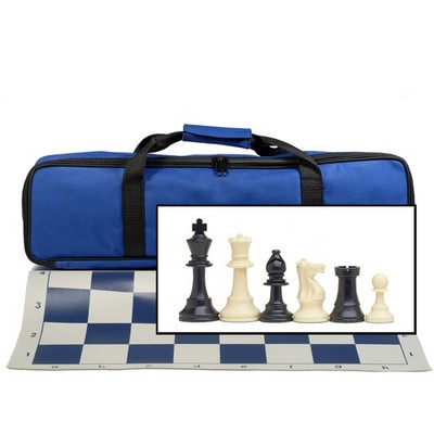 WE Games Complete Tournament Chess Set, Plastic Pieces, Blue Board, Travel Bag