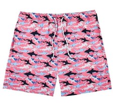 Men's Member's Mark Pink with Shark   Print Resort Swim Trunks - Size: L