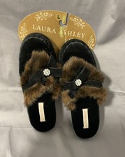 Laura Ashley Memory Foam Faux Fur Slippers Thong Style Size L