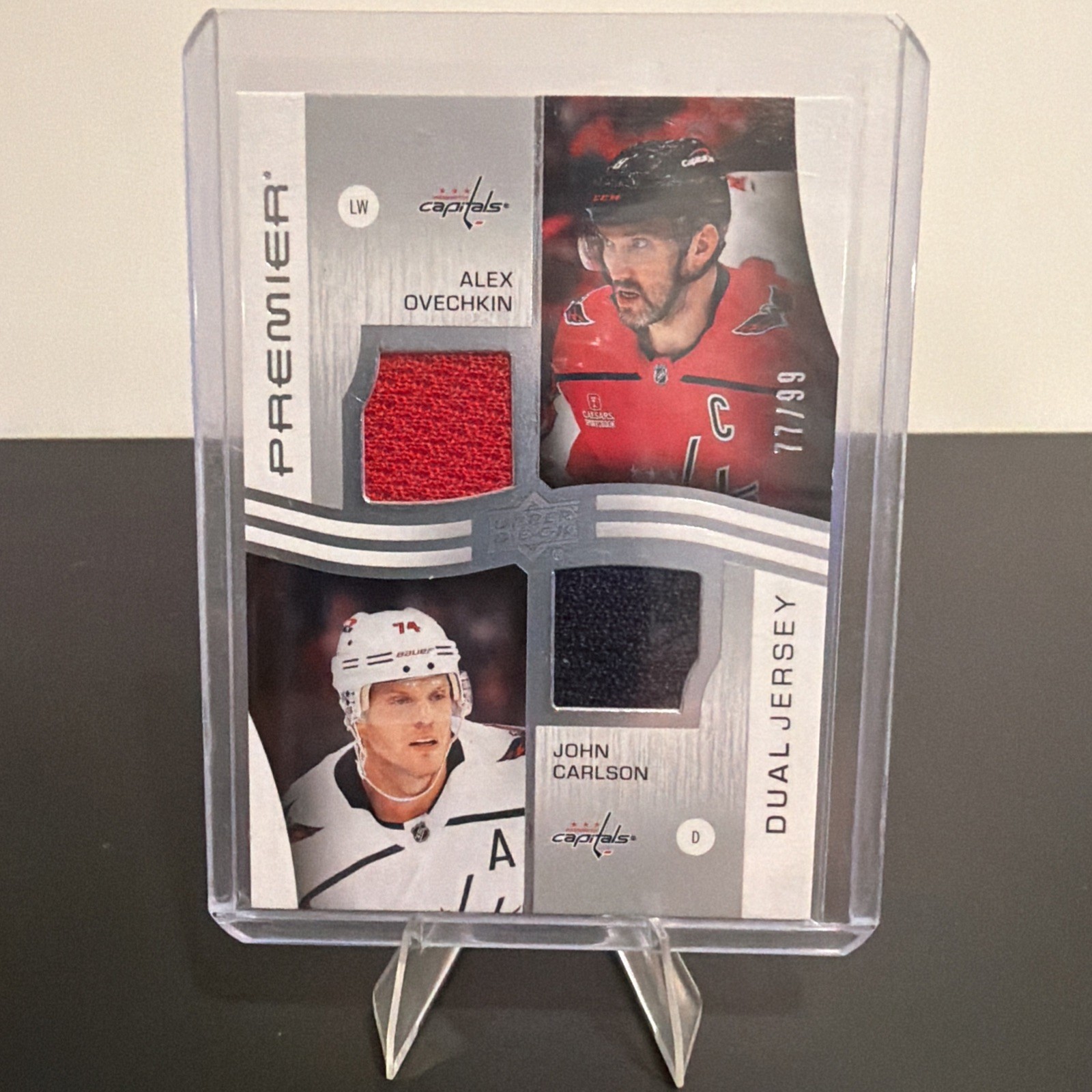 Alex Ovechkin, John Carlson /99 - 2023-24 UD Premier -Premier Dual Jersey Relics