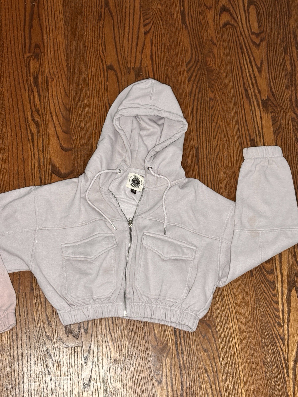 Ashley Vintage Charm Women’s Cropped Hoodie Size Large Washed Gray