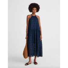 Madewell Embroidered Drop Waist Maxi Dress Dark Indigo Navy Relaxed S NWT