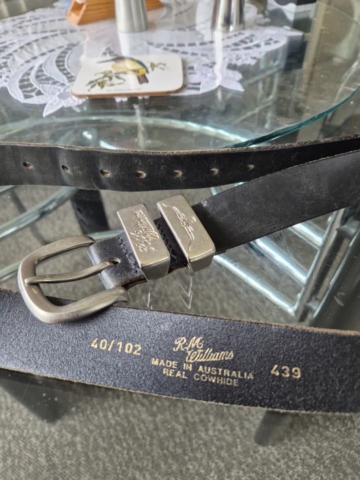 RM Williams Drover Black 100% Australien Hide 40"/102cm×4cm G.C. Free Postage  - image 3 of 4