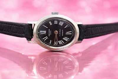 Vintage ORIOSA Swiss 17 Jewels Incabloc Manual Wind Watch Black Roman Dial 1960s