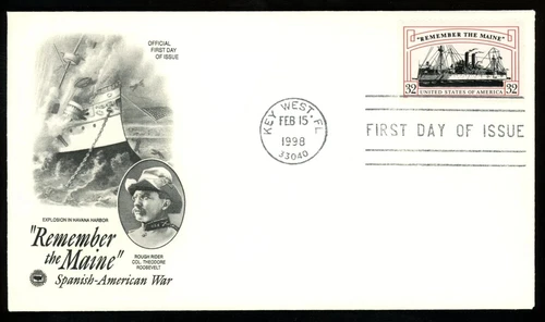 REMEMBER THE MAINE SPANISH AMERICAN WAR TEDDY ROOSEVELT 1998 ARTCRAFT CACHET FDC