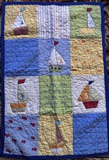 Pottery Barn Kids Sailboat Nautical Maritime Fish Boat Green Blue Crib Quilt