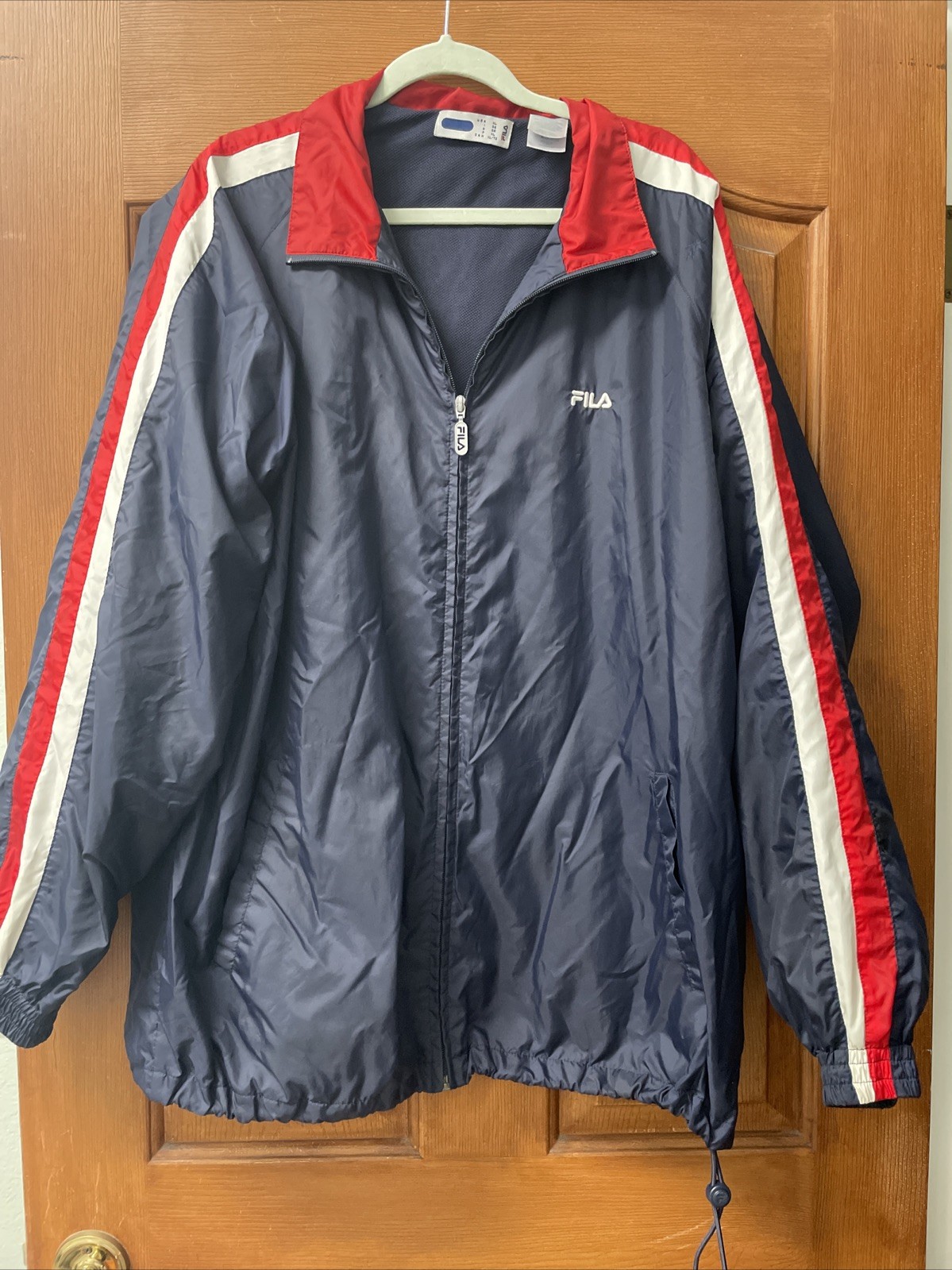 Giacca a vento uomo vintage Fila XL extra large blu navy con righe anni 90 Y2K