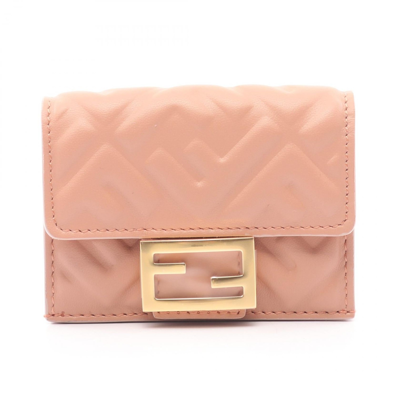 【Wallet】FENDI Baguette FF logo tri-fold wallet leather pink From Japan Used