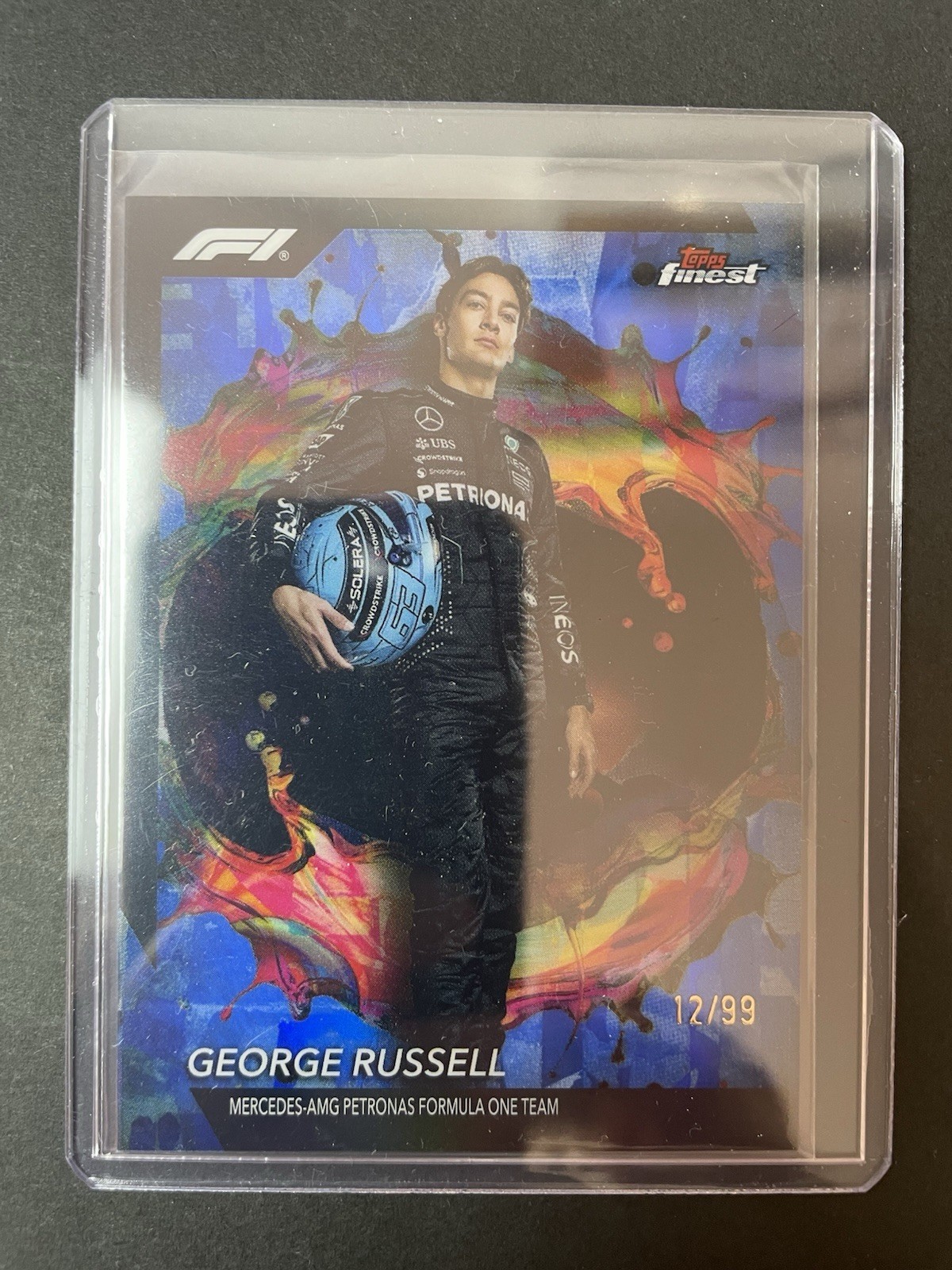 2024 Topps Finest F1 George Russell Rare Blue Refractor 12/99 - Card #205