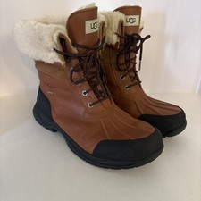 UGG-Butte Worchester Brown Leather Men Size 10 Waterproof Shearling Boots 5521