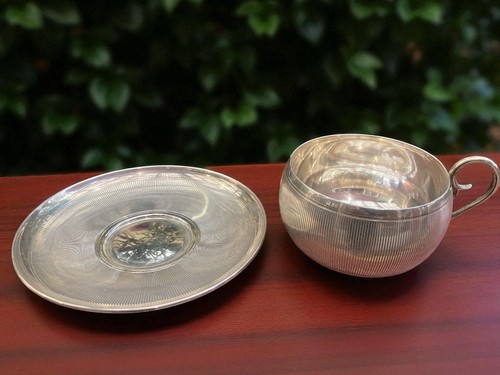 Antique French Sterling Silver Chocolate Cup and Saucer Art Deco Minera Mark 19C - Picture 3 of 7