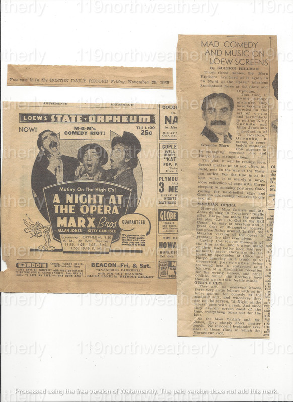 vtg Marx Bros NIGHT AT THE OPERA MOVIE Boston newspaper AD + Groucho clipping