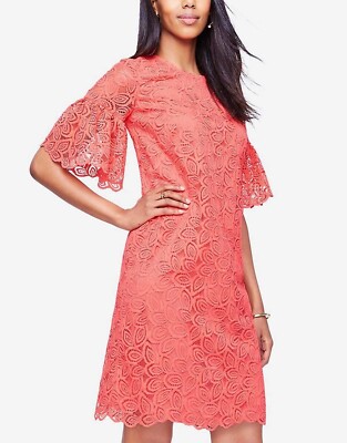 ANN TAYLOR Coral Leaf Lace Flare Bell Half-Sleeve Shift Dress 6 | eBay