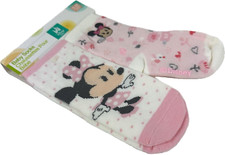 Disney Store Baby 2 Pk Pink White Crew Cotton Cushion Minnie Mouse Socks 12-24 M