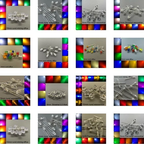 10x LEDs verschiedene Ausführungen und Farben inkl. Widerstände LED super hell