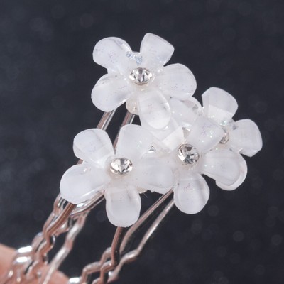5pcs Women White Pearl Flower Hair Clips Wedding Bridal Hair Pins