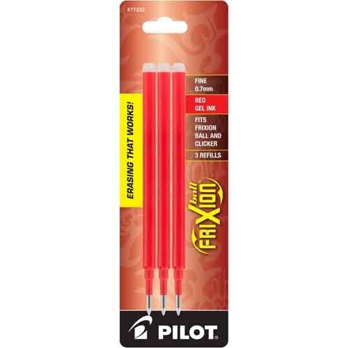 Pilot Frixion Gel Ball Point Pen Ink Refill 0.7mm Fine Erasable 3/Pk Red Ink