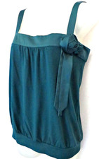 ANN TAYLOR LOFT Emerald Green Blouse Top Shirt Flower Spaghetti Strap Women Sz S
