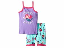 50 Hatley Big Kids Girl's Purple Blue Stretch Pajama Tank Top Short Set Size 2
