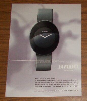Seltene Werbung vintage RADO eSENZA Uhr - Time changes everything 2001