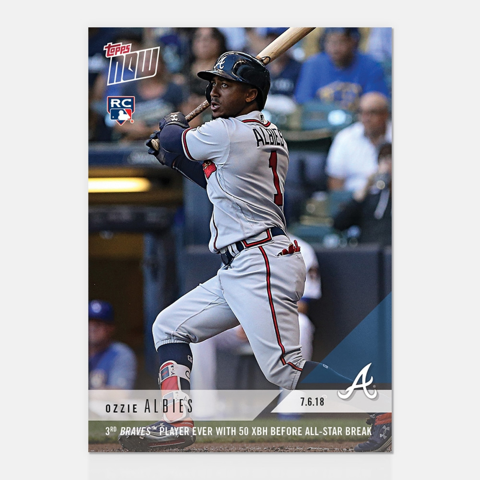 2018 OZZIE ALBIES 3rd BRAVES PLAYER w/50 XBH BEFORE ALL STAR TOPPS NOW CARD #418