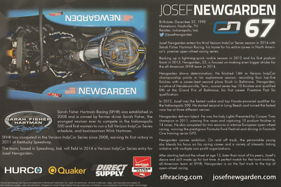 2014 JOSEF NEWGARDEN signed INDIANAPOLIS 500 PHOTO CARD POSTCARD