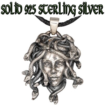 Medusa Gorgon Snake Pendant 925 Sterling silver Necklace Cord Gothic Biker  UK