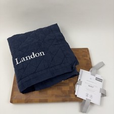 Pottery Barn Kids Belgian Flax Linen Toddler Quilt Navy Monogrammed  Landon  NWT