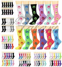 12-Pack Multicolor Assorted Women Fancy Novelty Designed Crew Trouser Socks