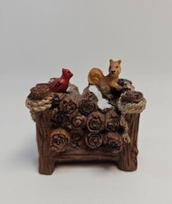 Christmas Village Accesory - Woodpile Scene - Firewood Cradinal Bird & Squirrel 
