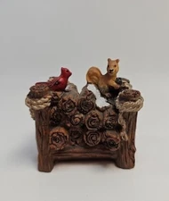 Christmas Village Accesory - Woodpile Scene - Firewood Cradinal Bird & Squirrel 